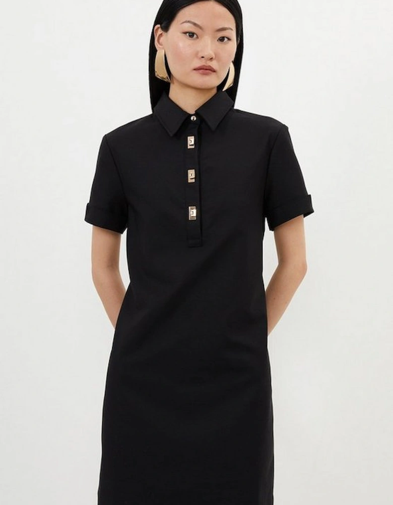 Techno Cotton Woven Short Shirt Dress With Gold Clasp