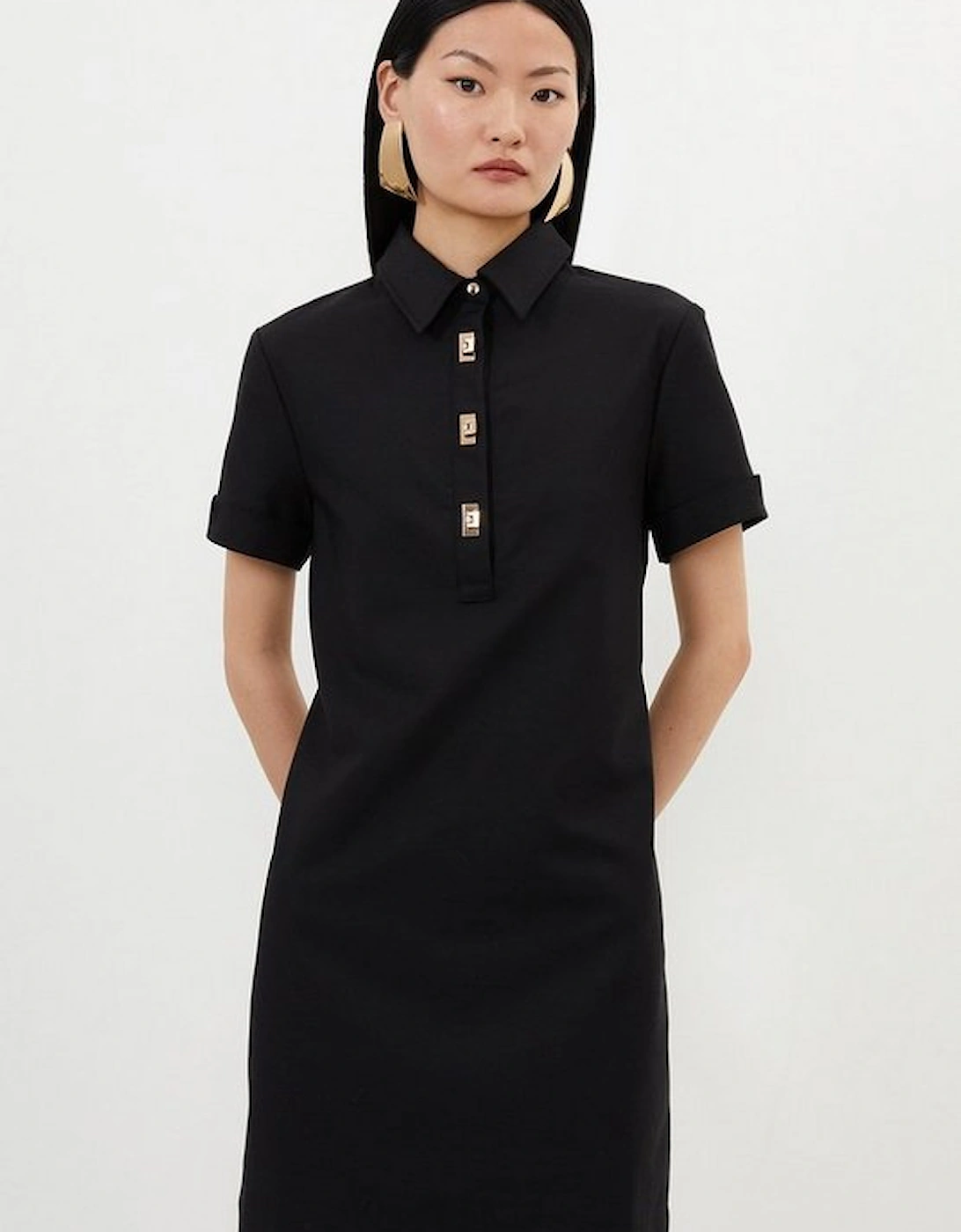 Techno Cotton Woven Short Shirt Dress With Gold Clasp, 5 of 4