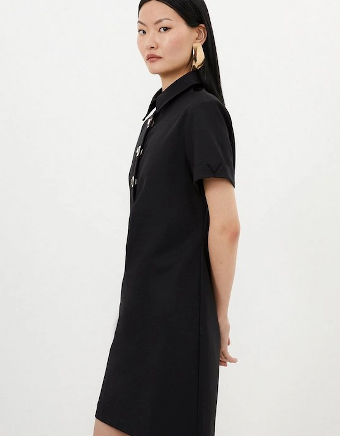 Techno Cotton Woven Short Shirt Dress With Gold Clasp