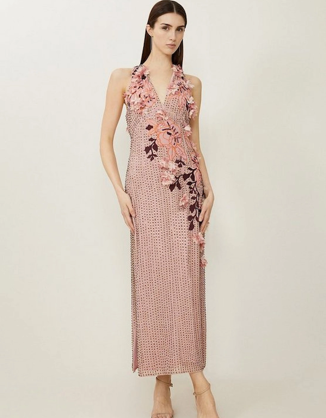 Crystal Embellished Embroidery And Applique Woven Halter Woven Maxi Dress, 5 of 4