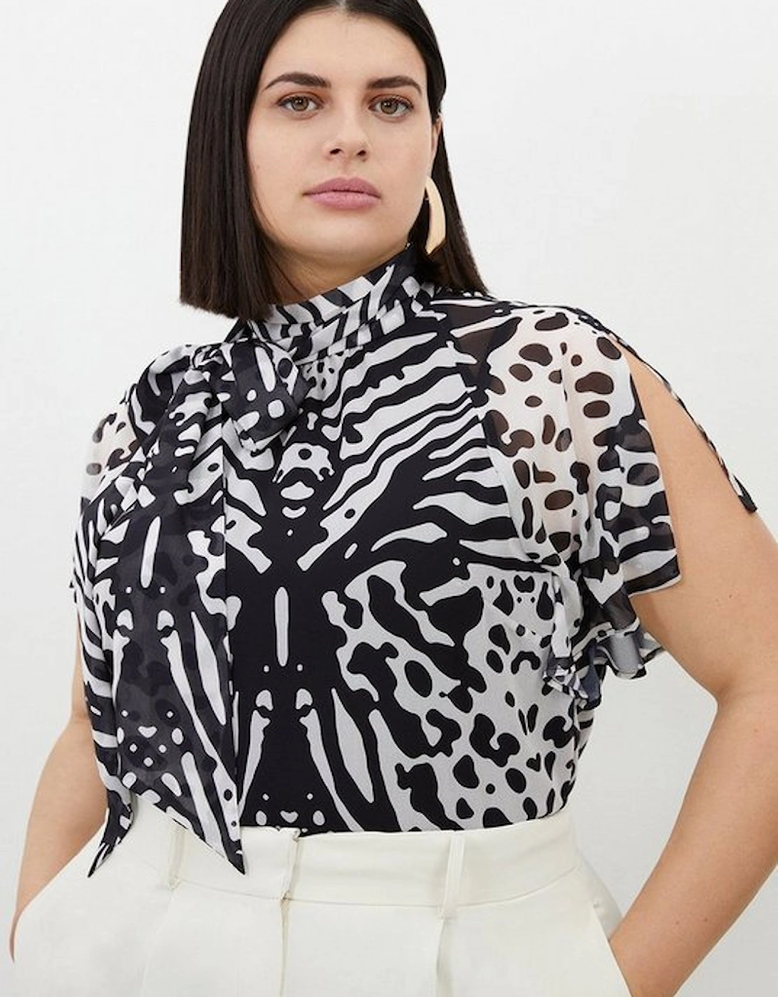 Plus Size Animal Print Georgette Woven Tie Neck Top, 5 of 4