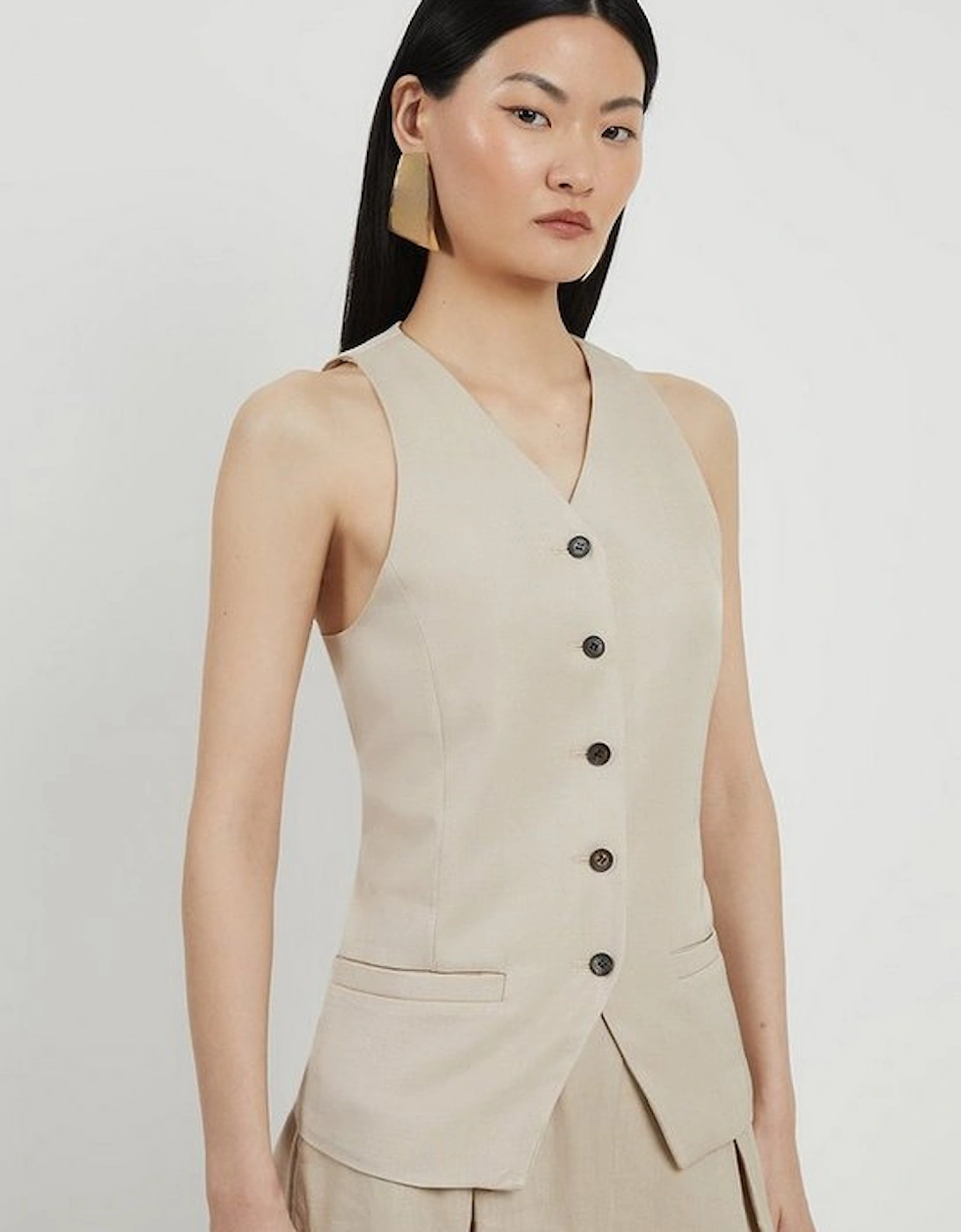 Premium Linen Button Through Tailored Top, 5 of 4