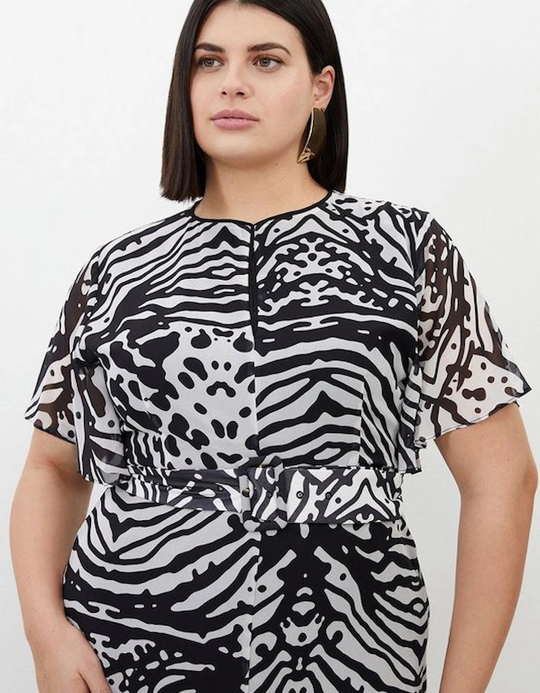 Plus Size Animal Print Georgette Woven Midi Dress