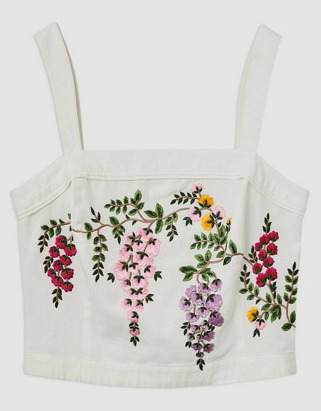 Floral Embroidered Cotton Linen Woven Strappy Top