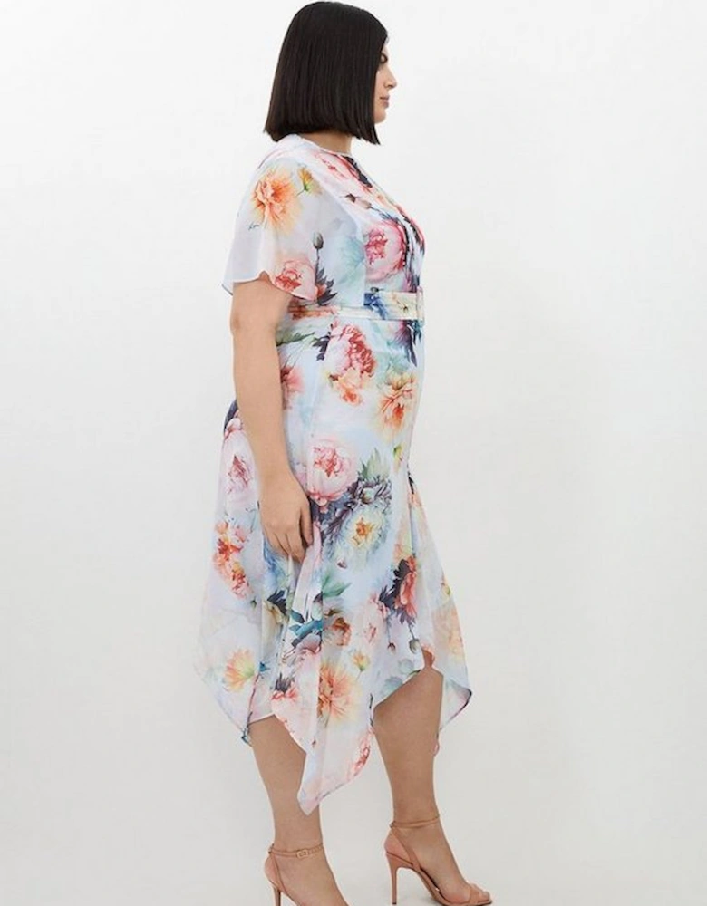 Plus Size Rose Georgette Short Sleeve Woven Midi Dress