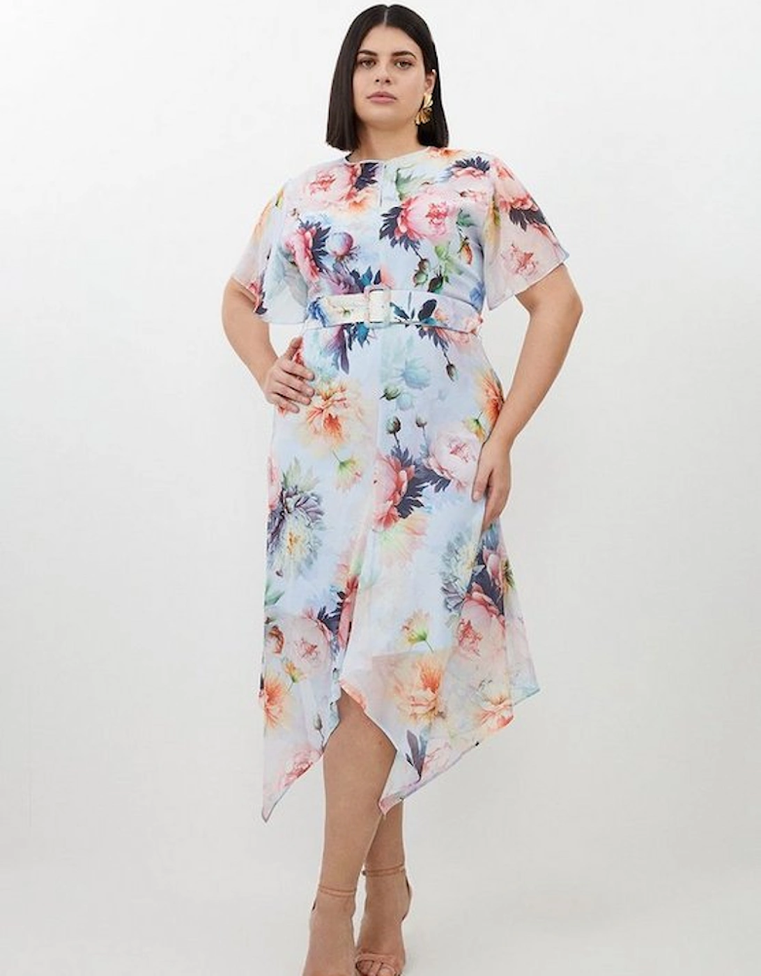 Plus Size Rose Georgette Short Sleeve Woven Midi Dress, 5 of 4