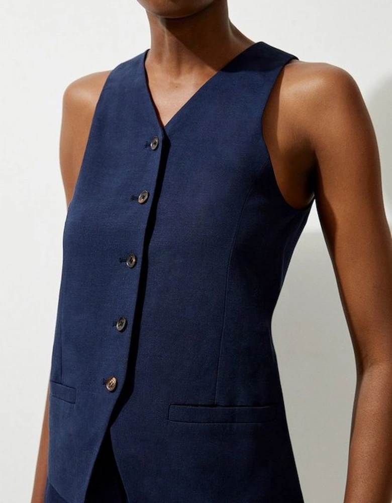 Premium Linen Tailored Button Through Longline Waistcoat