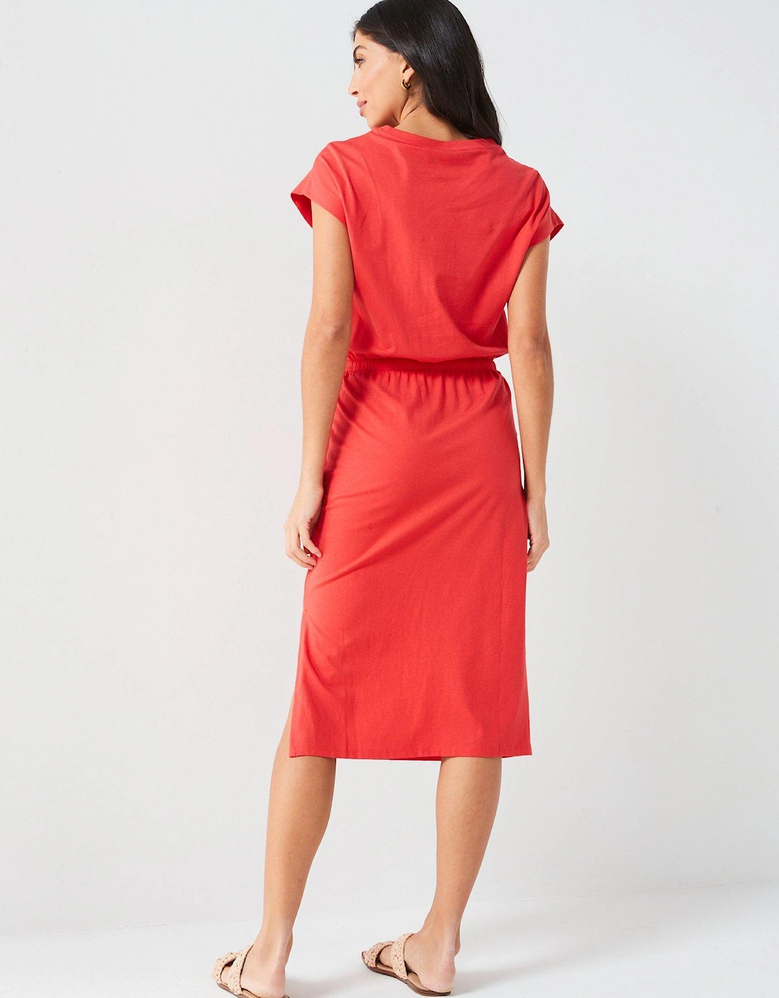 Channel Waist Midi Dress - Red