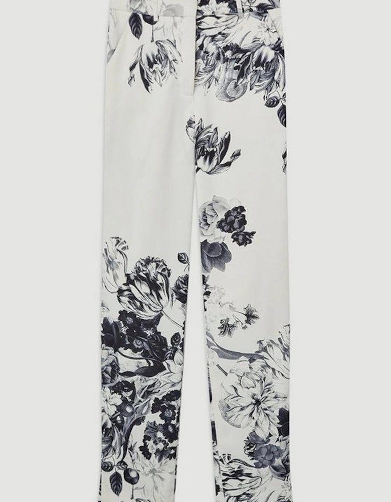 Tailored Crepe Printed Mono Floral Slim Leg Tailored Trousers