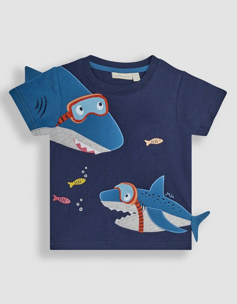 Boys Swimming Shark Applique T-shirt - Navy