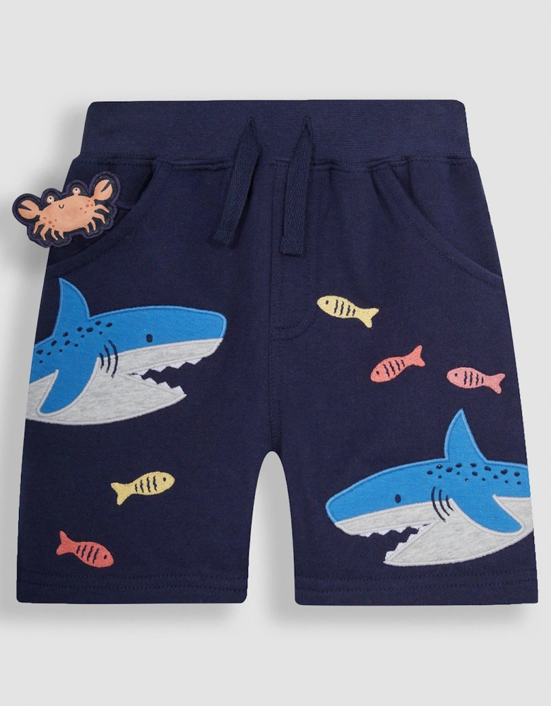 Boys Shark Applique Pet In Pocket Shorts - Navy