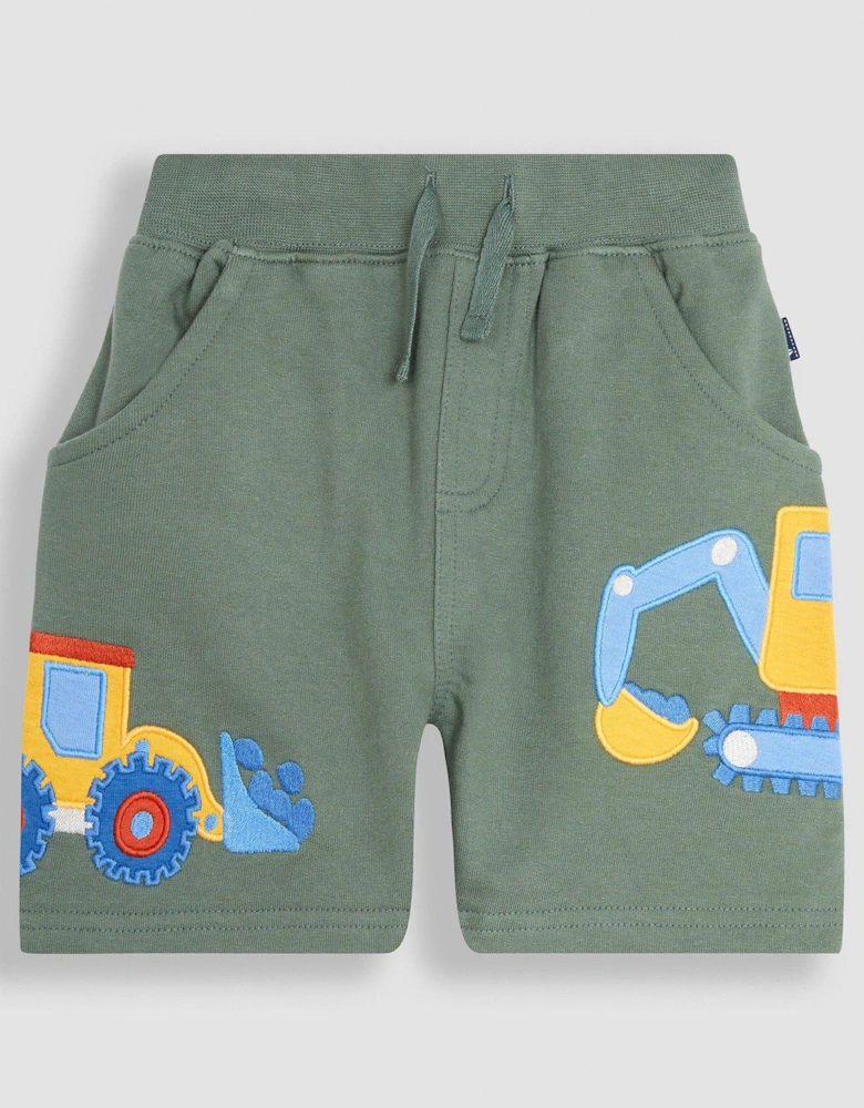 Boys Digger Applique Pet In Pocket Shorts - Green
