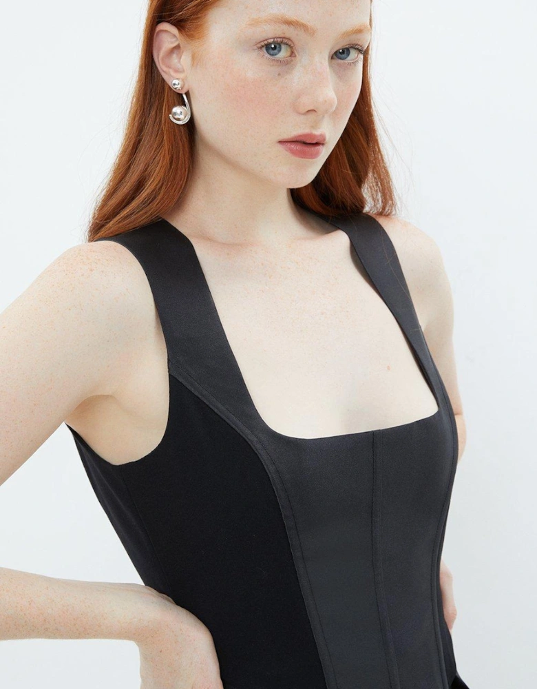 Square Neck Corset Top With Ponte Sides