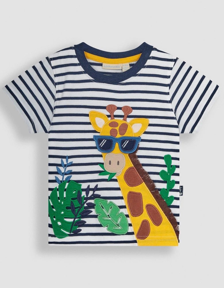 Boys Giraffe Applique T-Shirt - Navy