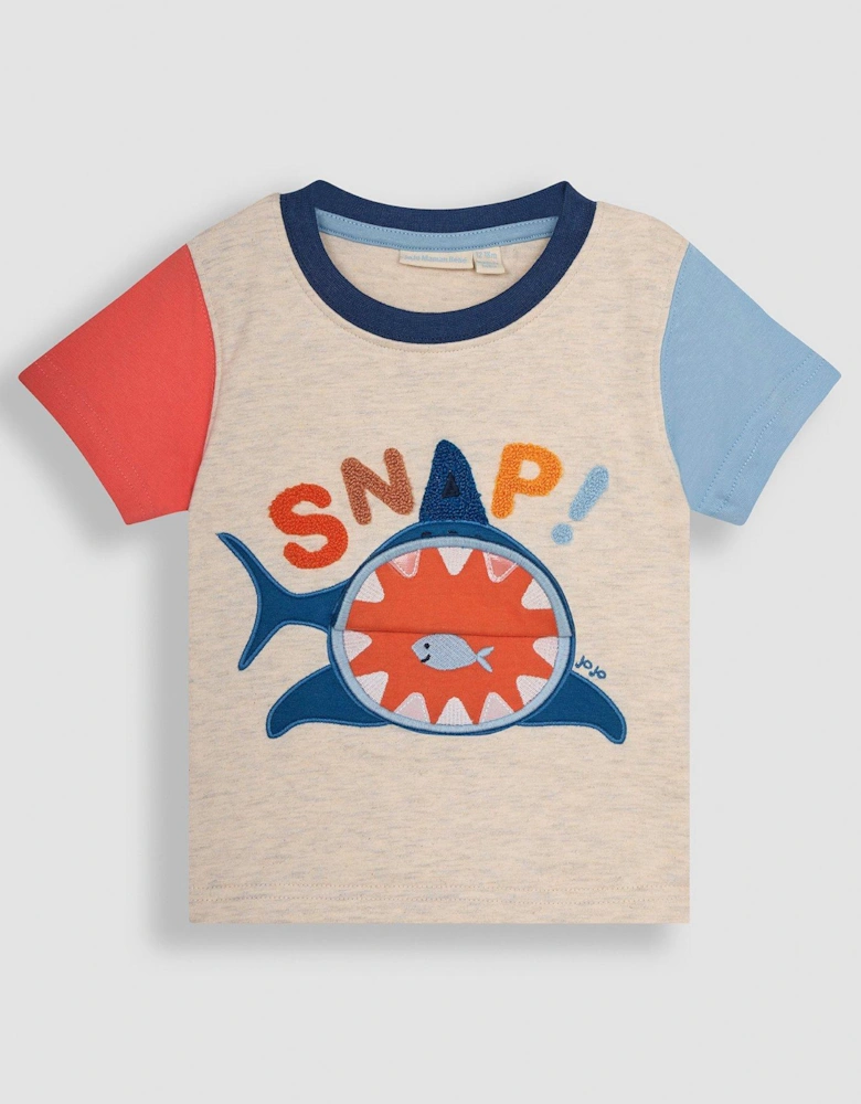 Boys Shark Applique T-Shirt - Beige