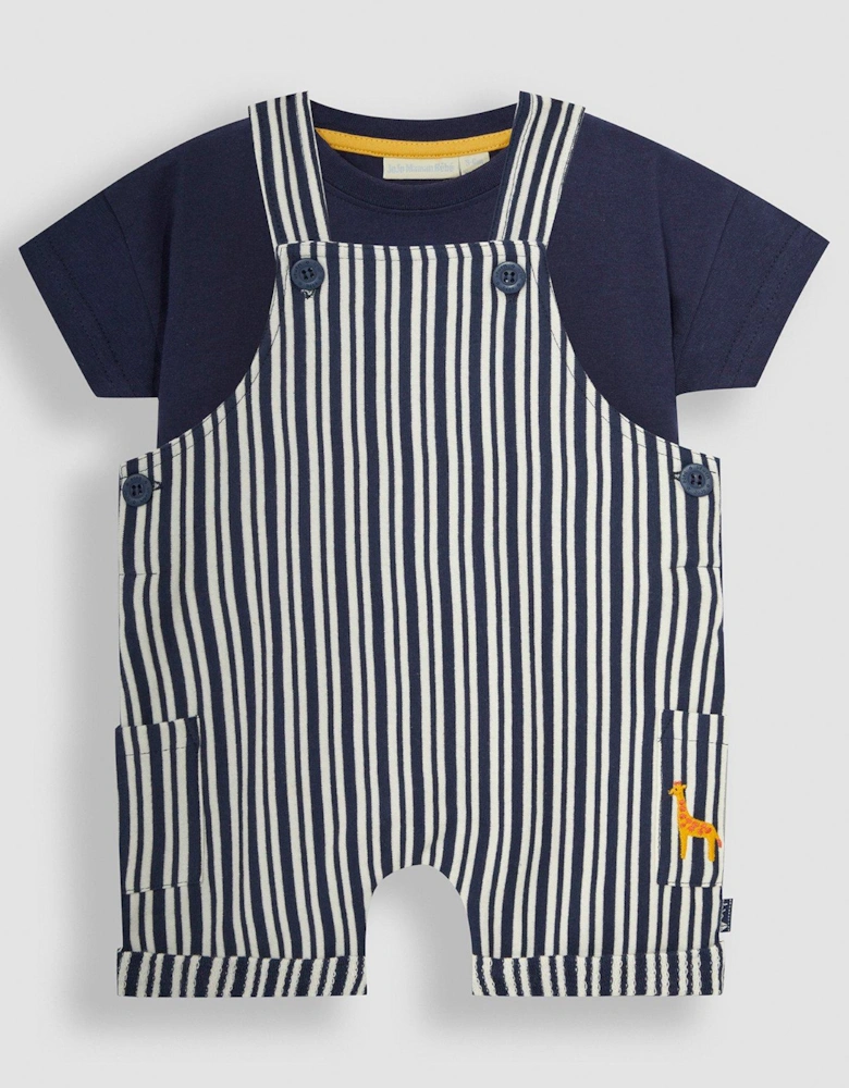 Boys 2-Piece Stripe Dungarees & T-Shirt Set - Navy