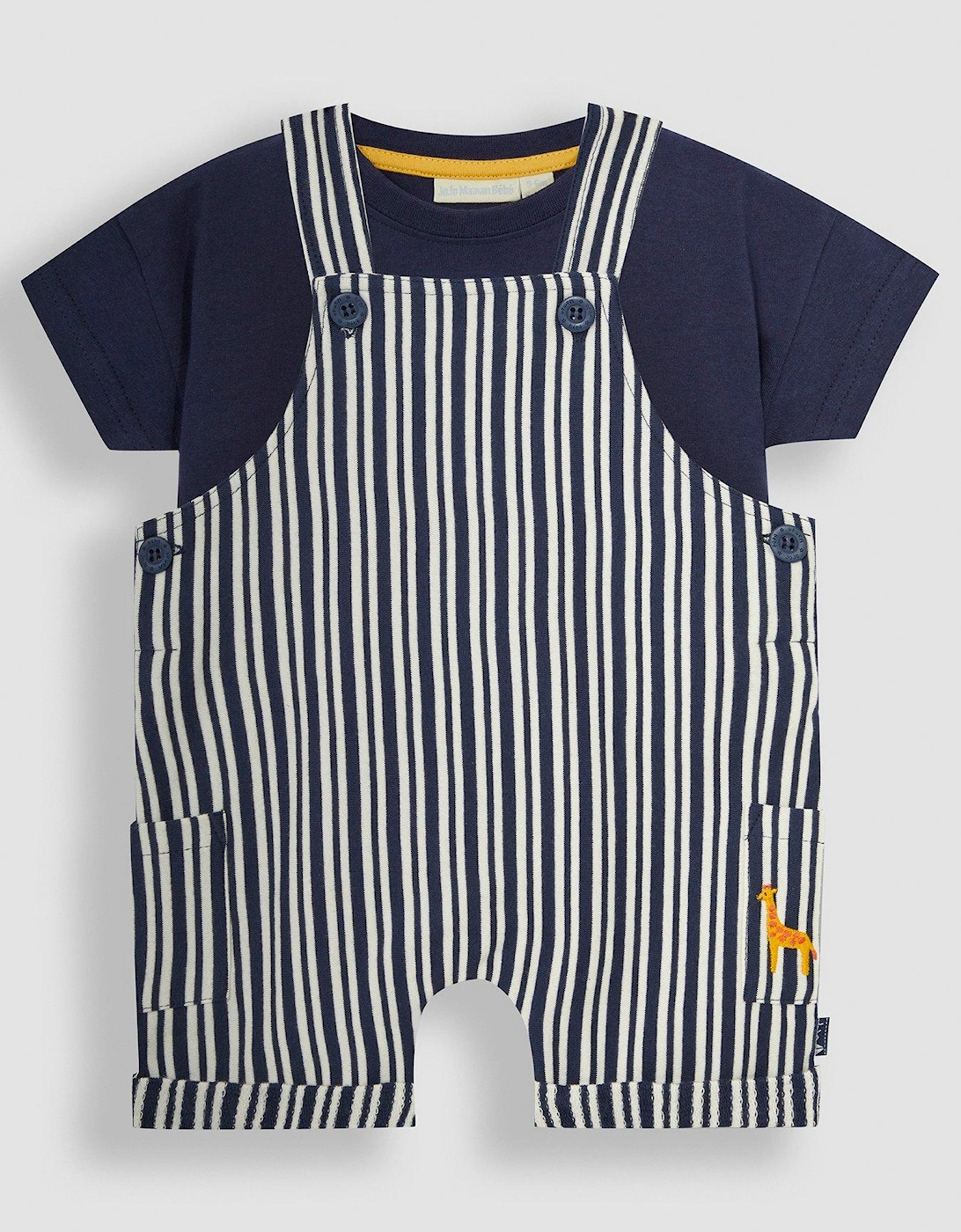 Boys 2-Piece Stripe Dungarees & T-Shirt Set - Navy, 6 of 5