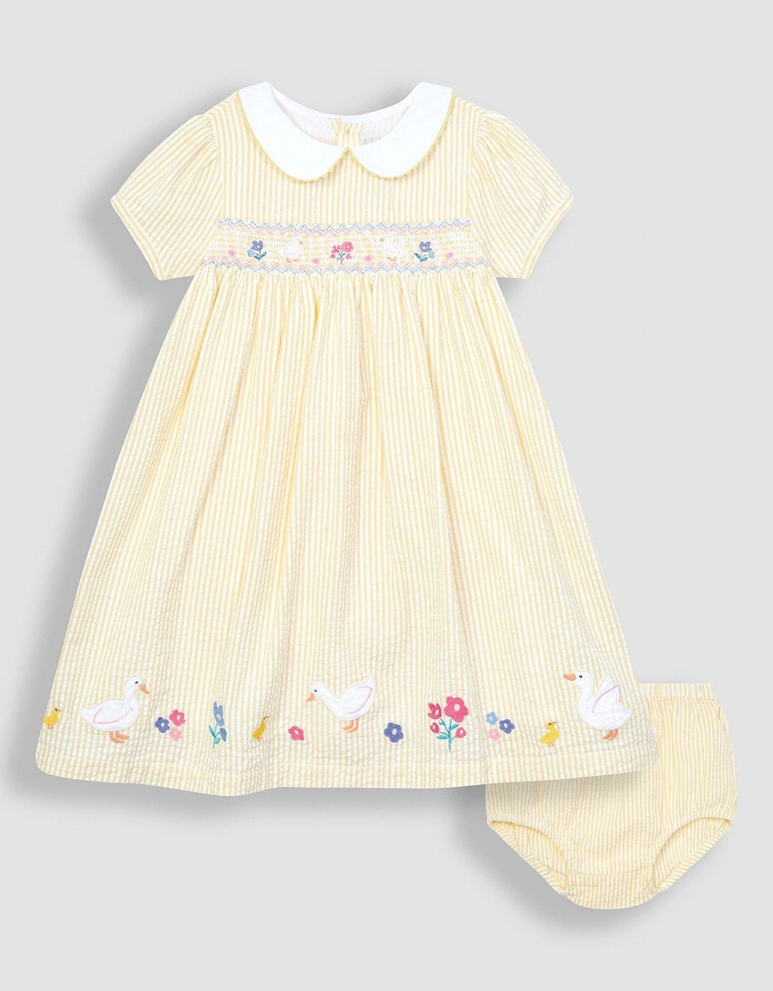 Girls Duck Embroidered Smocked Dress - Yellow, 2 of 1