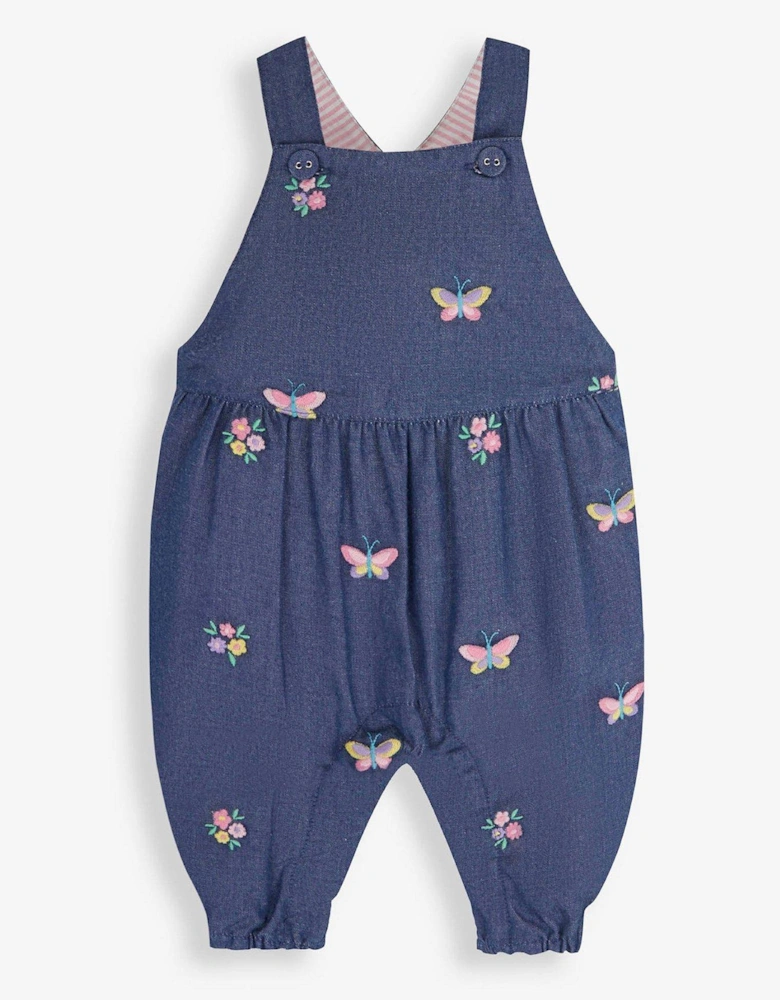 Girls Butterfly Embroidered Dungarees - Navy