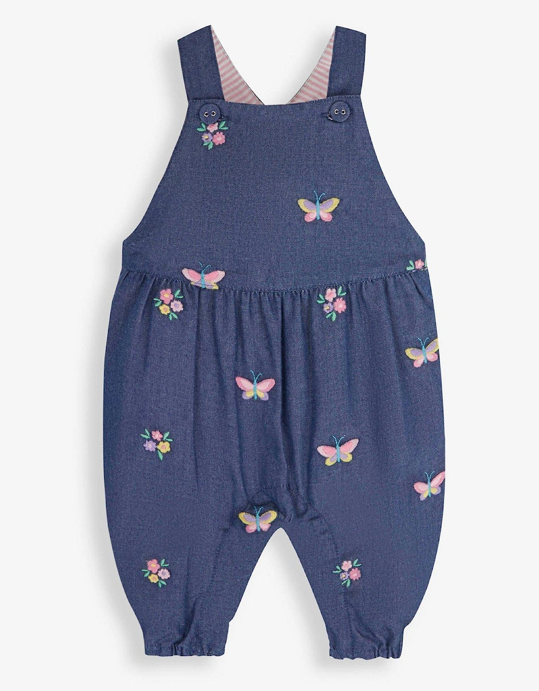 Girls Butterfly Embroidered Dungarees - Navy, 3 of 2