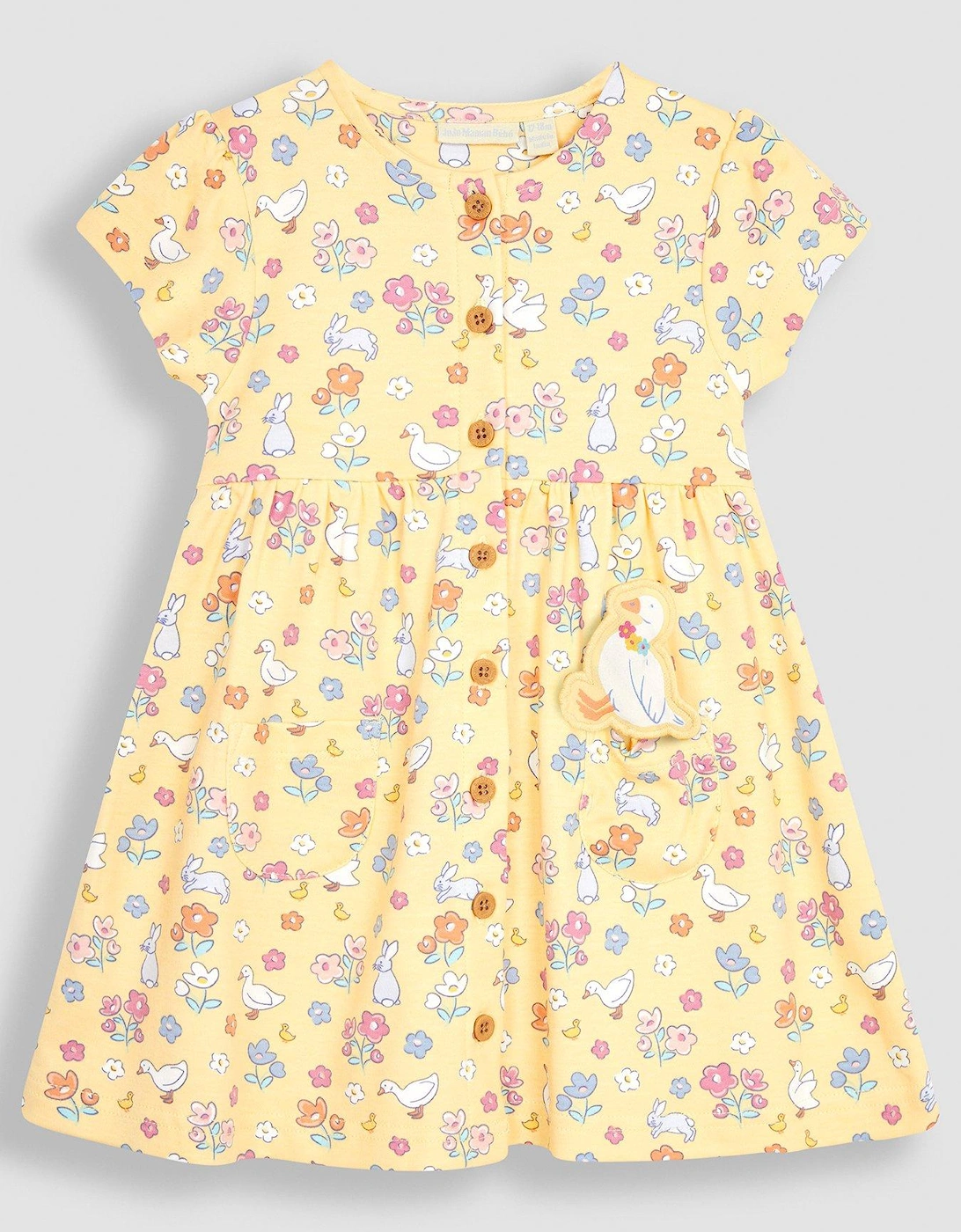 Girls Bunny & Duck Button Through Pet In Pocket Dress - Yellow, 4 of 3