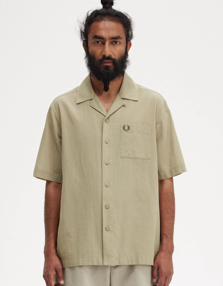 Mens Lightweight Texture Revere Collar Short Sleeve Shirt