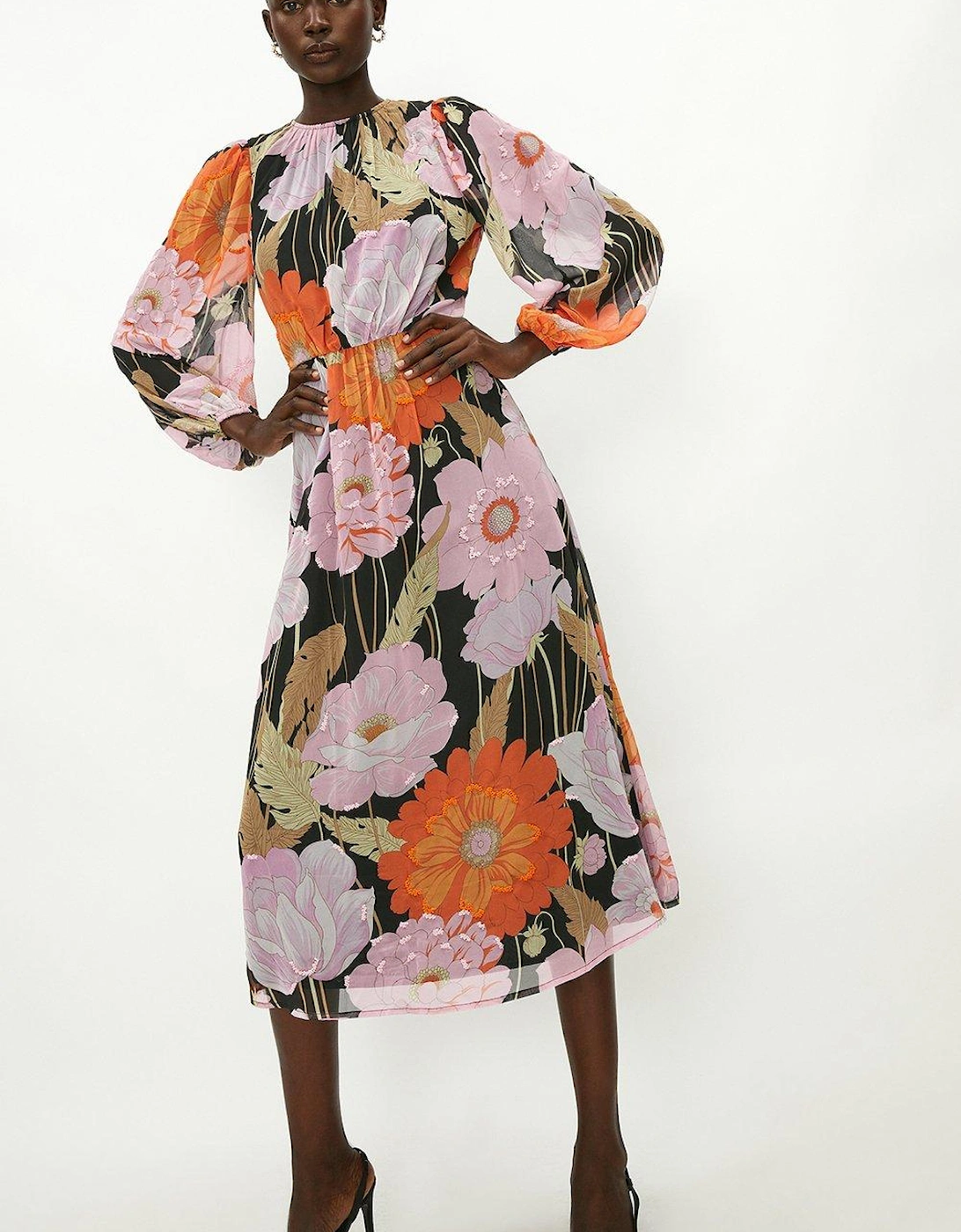 Printed Embellished Midi Dress