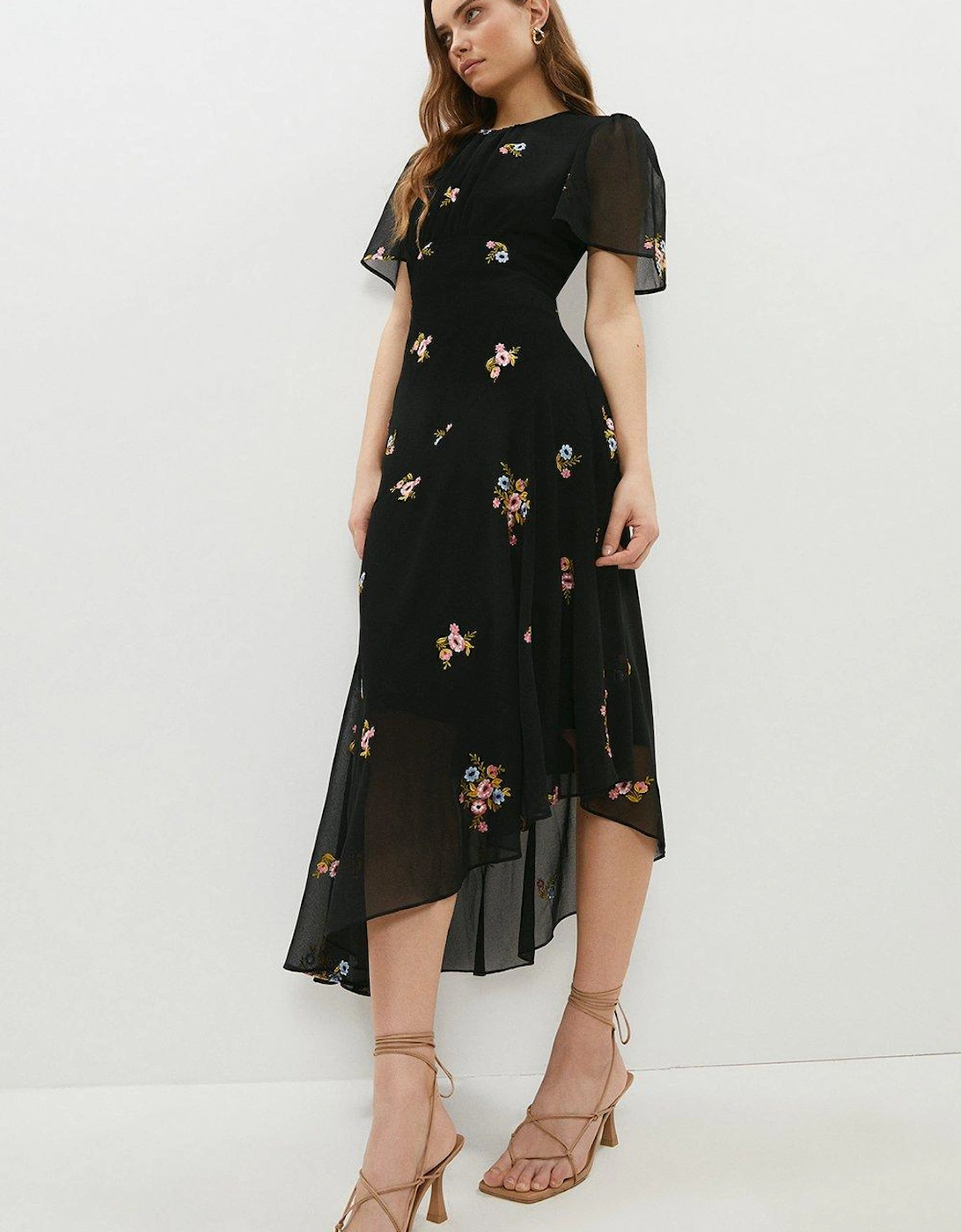 Angel Sleeve Open Back Embroidered Midi Dress, 5 of 4