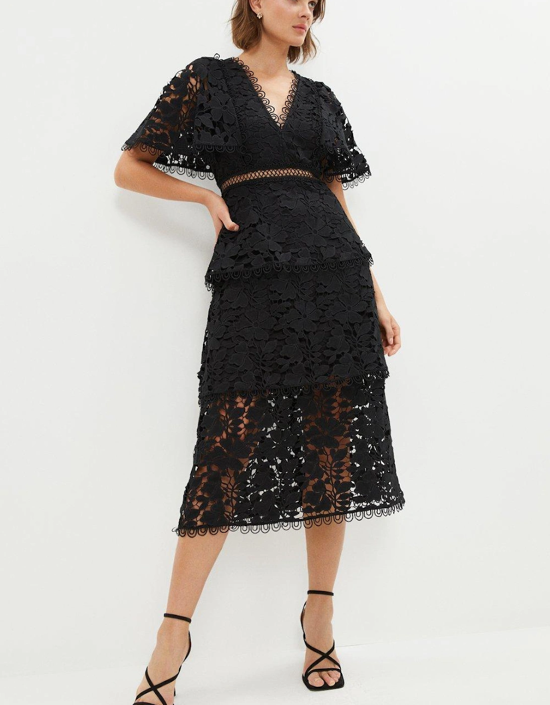 Midi Lace Pencil Dress With Tiers & Trim, 5 of 4