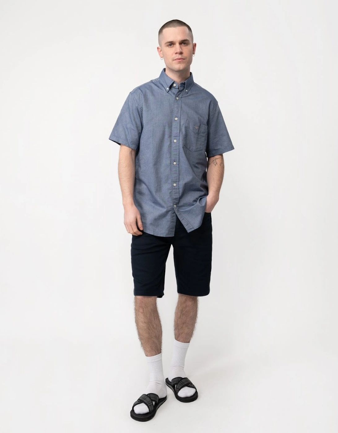 Gant Men's Blue Regular Fit Short Sleeve Oxford Shirt - - : 48/Regular 4XL
