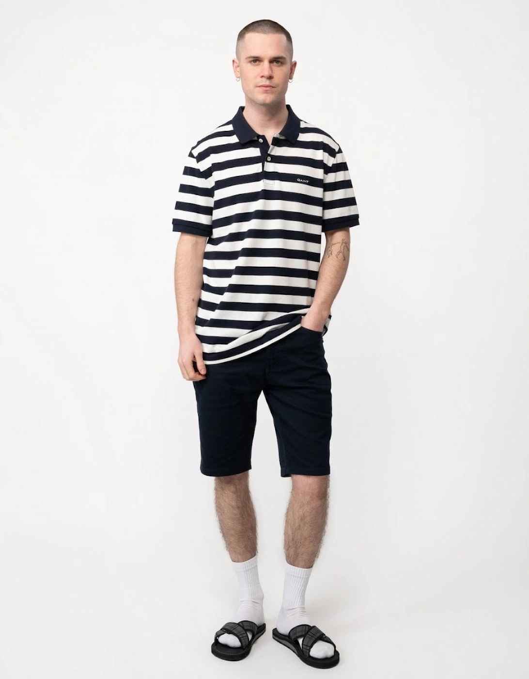 Mens Wide Striped Short Sleeve Pique Polo