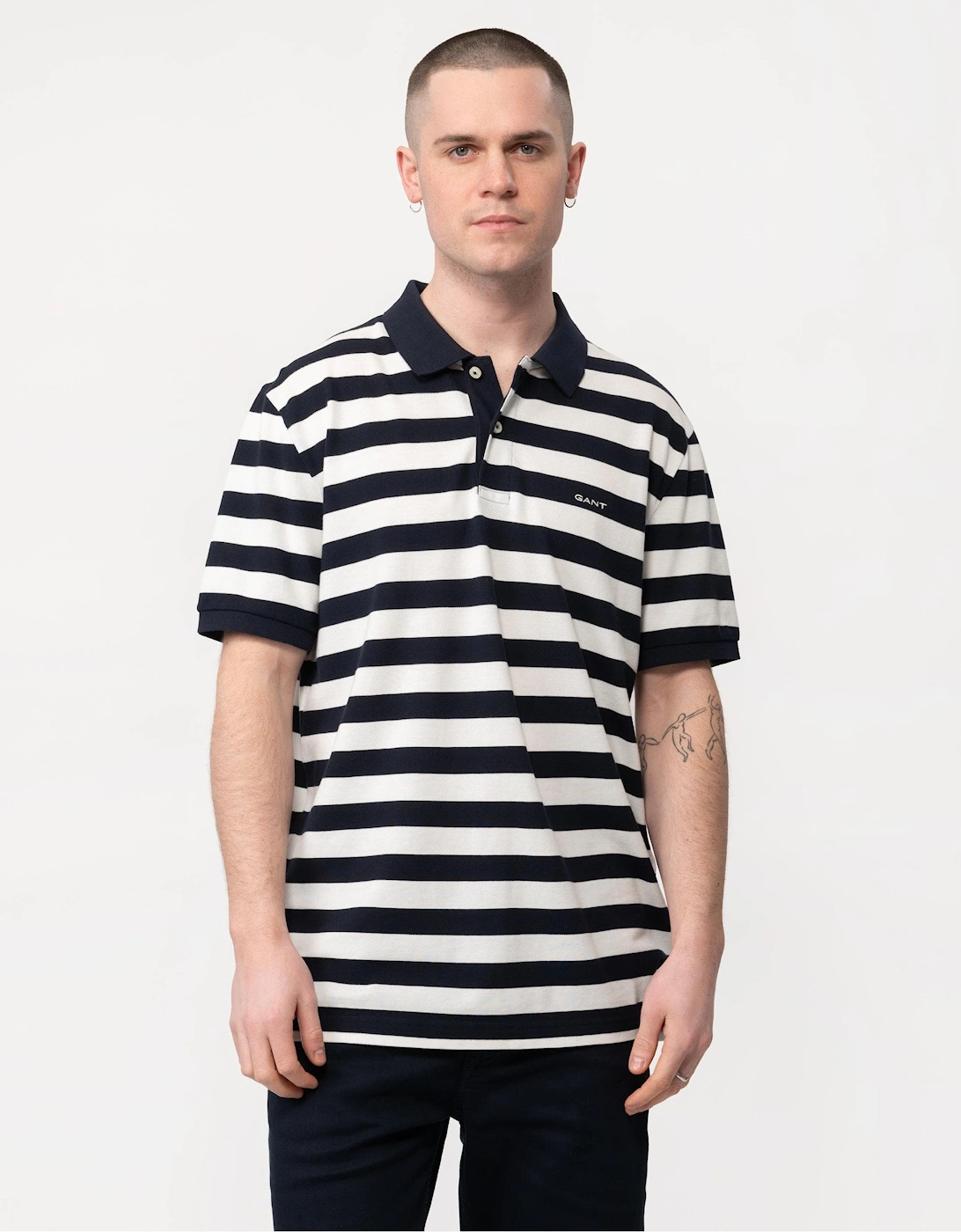 Mens Wide Striped Short Sleeve Pique Polo, 5 of 4
