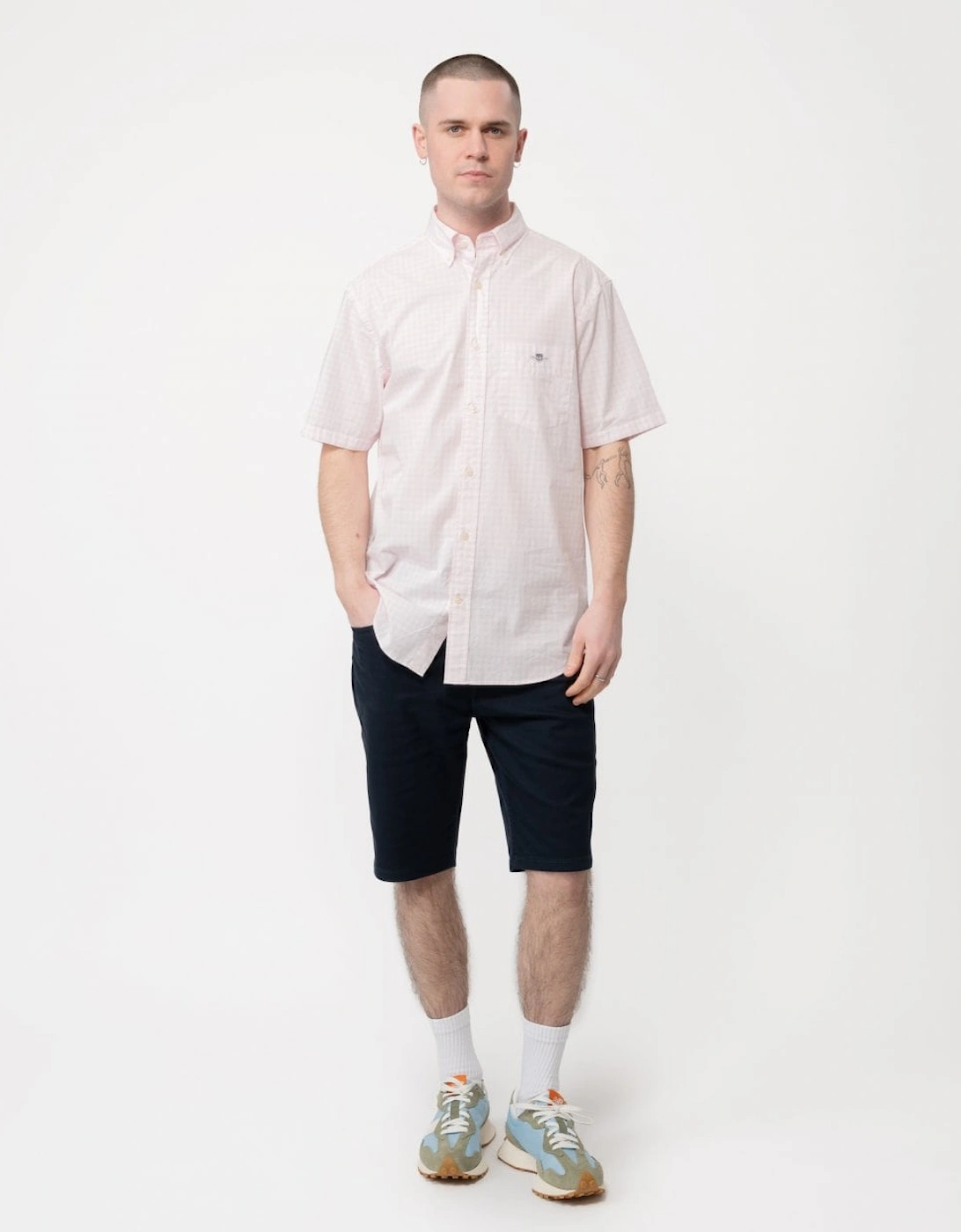 Mens Regular Fit Short Sleeve Poplin Gingham Shirt