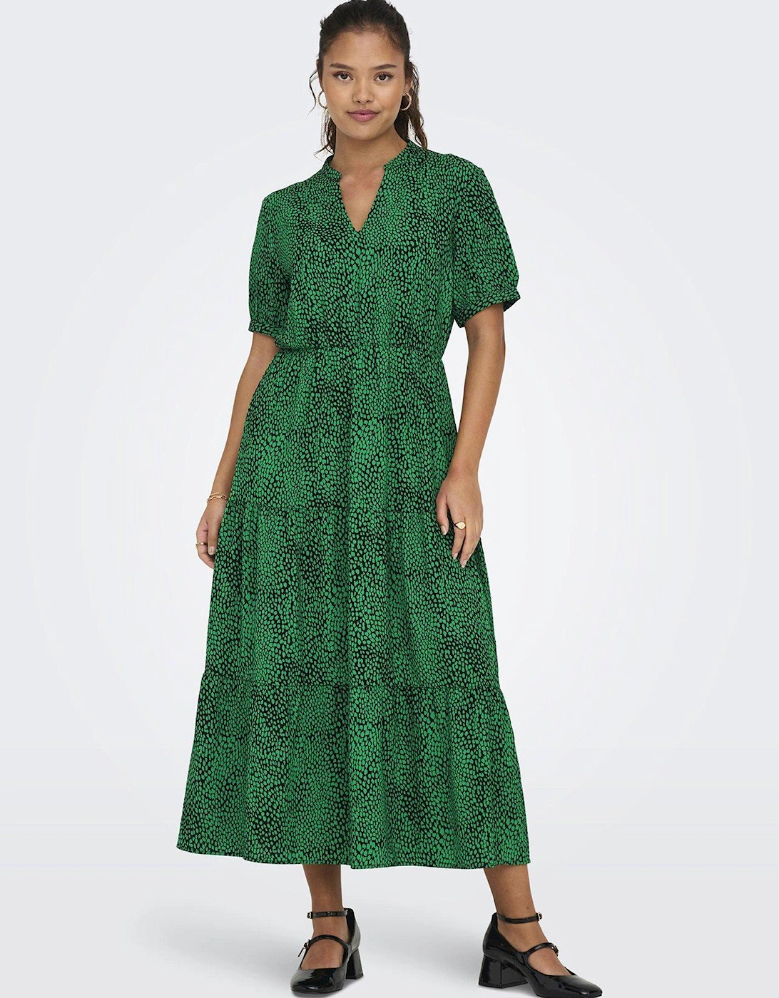 Short Sleeve V Neck Maxi Dress - Green, 2 of 1