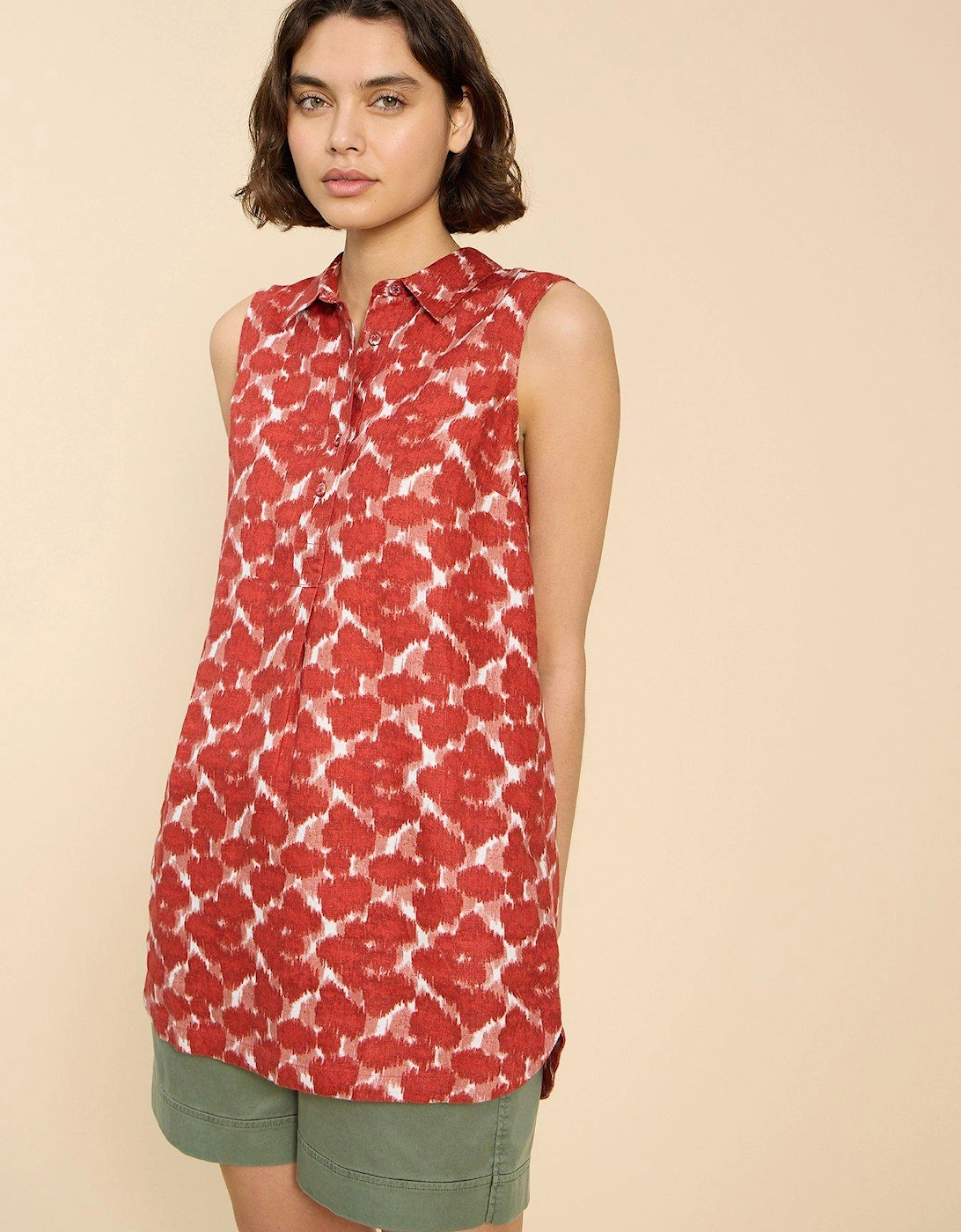 Evelyn Sleeveless Linen Tunic - Red, 2 of 1