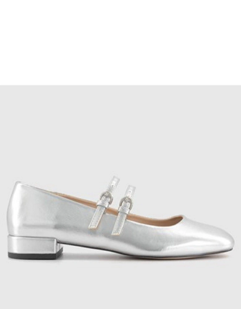 Frenchkiss Two Strap Mary Jane Flat Shoe - Silver