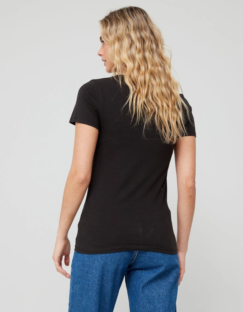 Skinny Stretch V Neck T-Shirt - Black