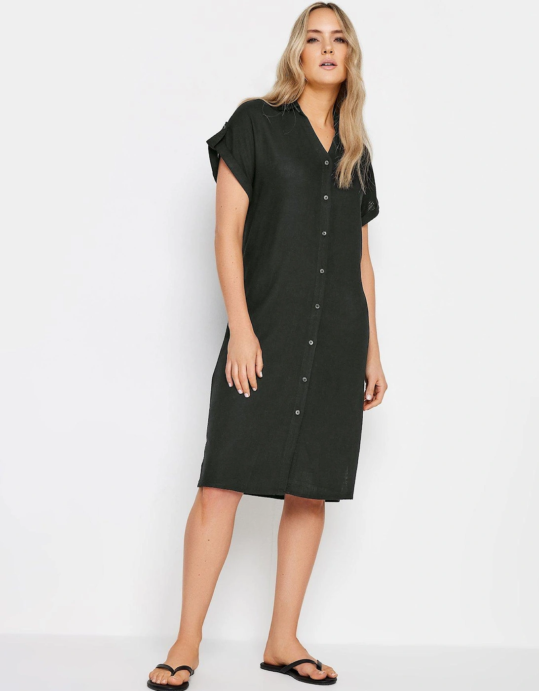 Tall Black Linen Button Thru Dress, 2 of 1