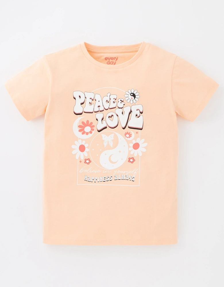 Girls Peace and Love Short Sleeve T-Shirt - Orange