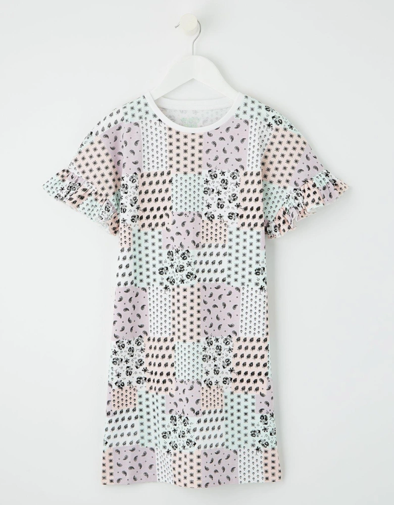 Girls Patchwork Short Sleeve T-Shirt Dress - Multi