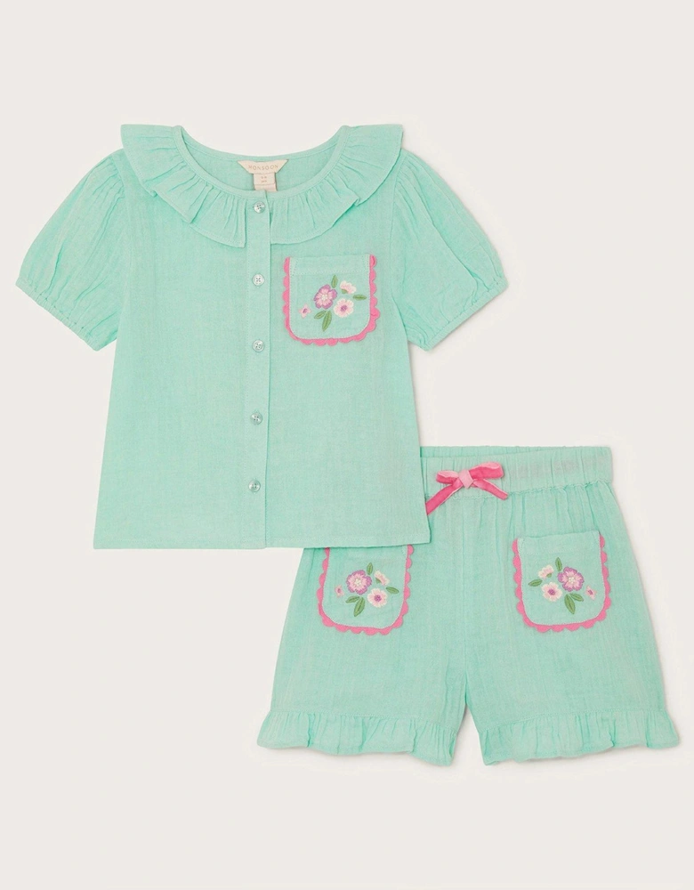 Girls Cheesecloth Pyjama Set - Green