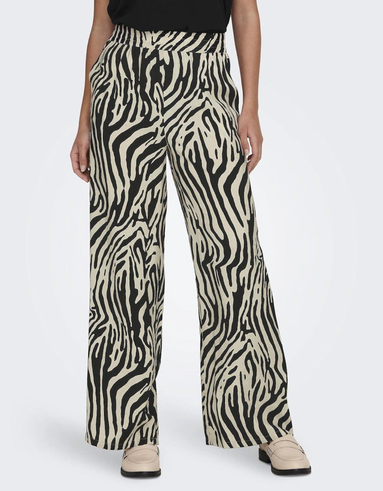 Zebra Print Wide Leg Trousers - Black/White