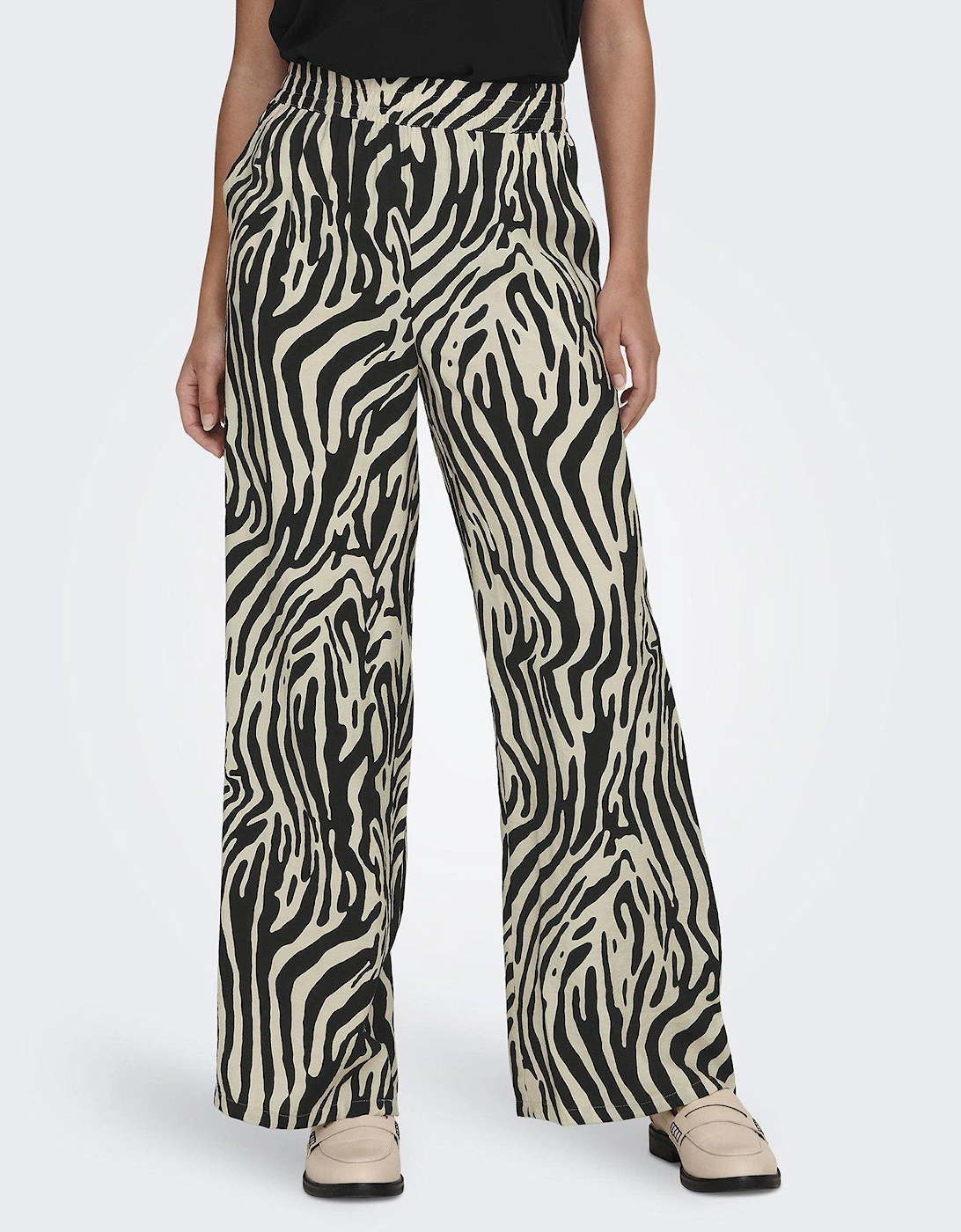 Zebra Print Wide Leg Trousers - Black/White, 5 of 4