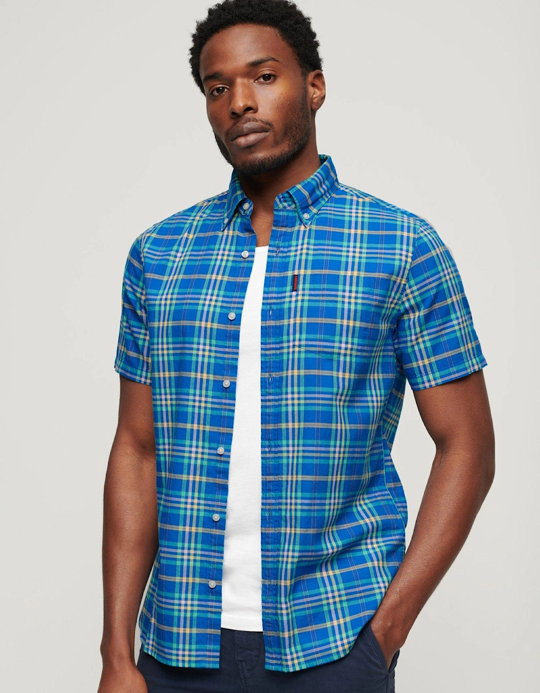 Lightweight Short Sleeve Check Shirt - Blue, 7 of 6