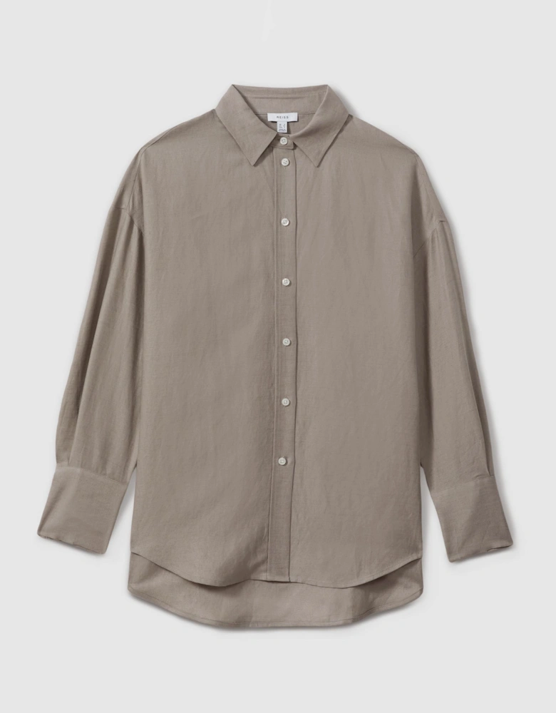 Relaxed Fit Lyocell Linen Button Through Shirt