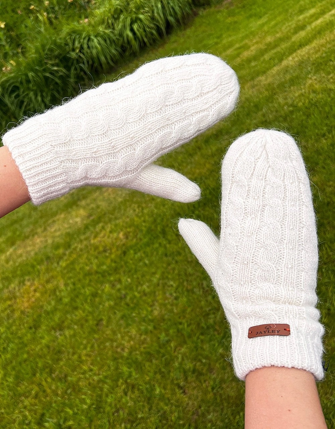 Cashmere and Banana Peel Blend Knitted Mitten Gloves