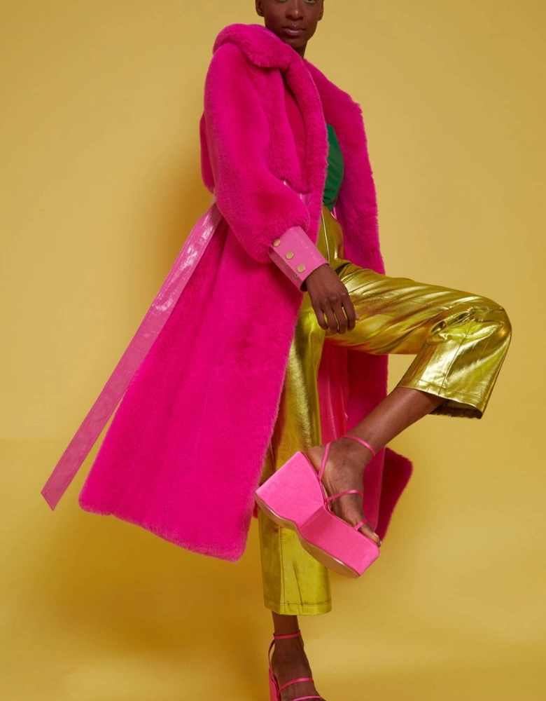 Hot Pink Bamboo Faux Fur Coat