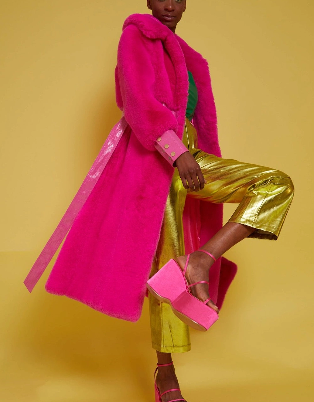 Hot Pink Bamboo Faux Fur Coat