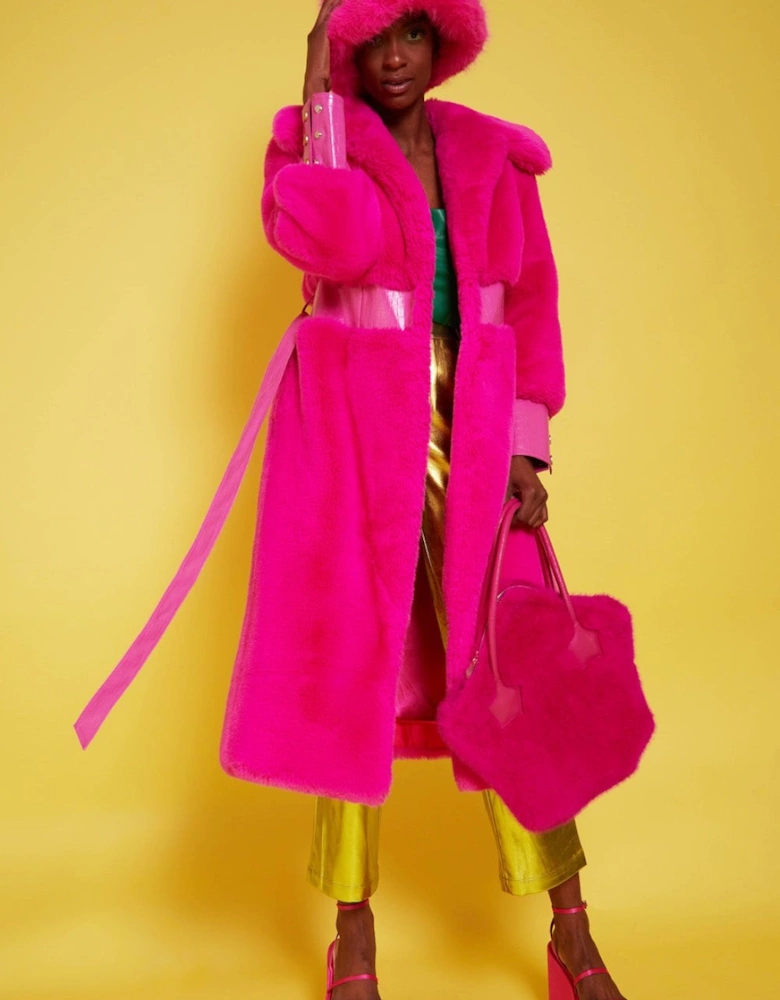 Hot Pink Bamboo Faux Fur Coat