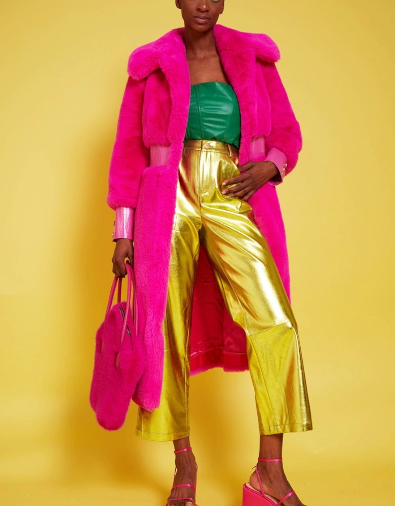 Hot Pink Bamboo Faux Fur Coat